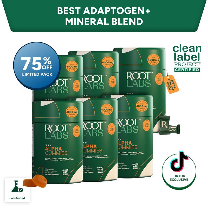 Root Labs Alpha 10-In-1 Shilajit Gummies 4000 Mg | New Year New Me Edition | Start 2026 Strong | Energy, Stamina & Focus | Zero Sugar | KSM-66 Ashwagandha, Tongkat Ali, Maca | Vegan | 60 Count | Transform Your Health Goals