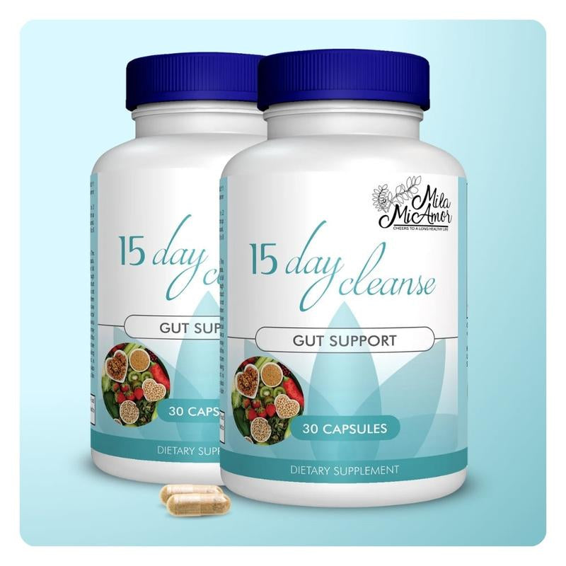 15 Day Cleanse - Gut and Colon Support | Caffeine Free | Advanced Formula with Senna, Cascara Sagrada, & Psyllium Husk | Non-Gmo | 30 Capsules