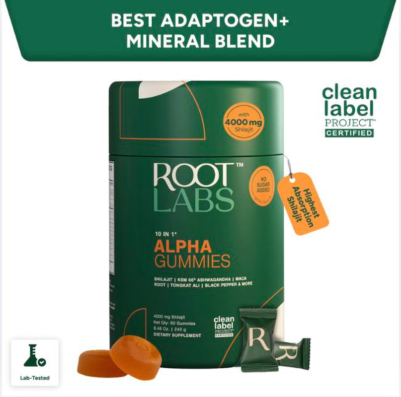 Root Labs Alpha 10-In-1 Shilajit Gummies 4000 Mg | New Year New Me Edition | Start 2026 Strong | Energy, Stamina & Focus | Zero Sugar | KSM-66 Ashwagandha, Tongkat Ali, Maca | Vegan | 60 Count | Transform Your Health Goals