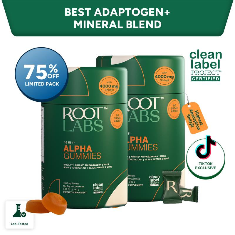 Root Labs Alpha 10-In-1 Shilajit Gummies 4000 Mg | New Year New Me Edition | Start 2026 Strong | Energy, Stamina & Focus | Zero Sugar | KSM-66 Ashwagandha, Tongkat Ali, Maca | Vegan | 60 Count | Transform Your Health Goals