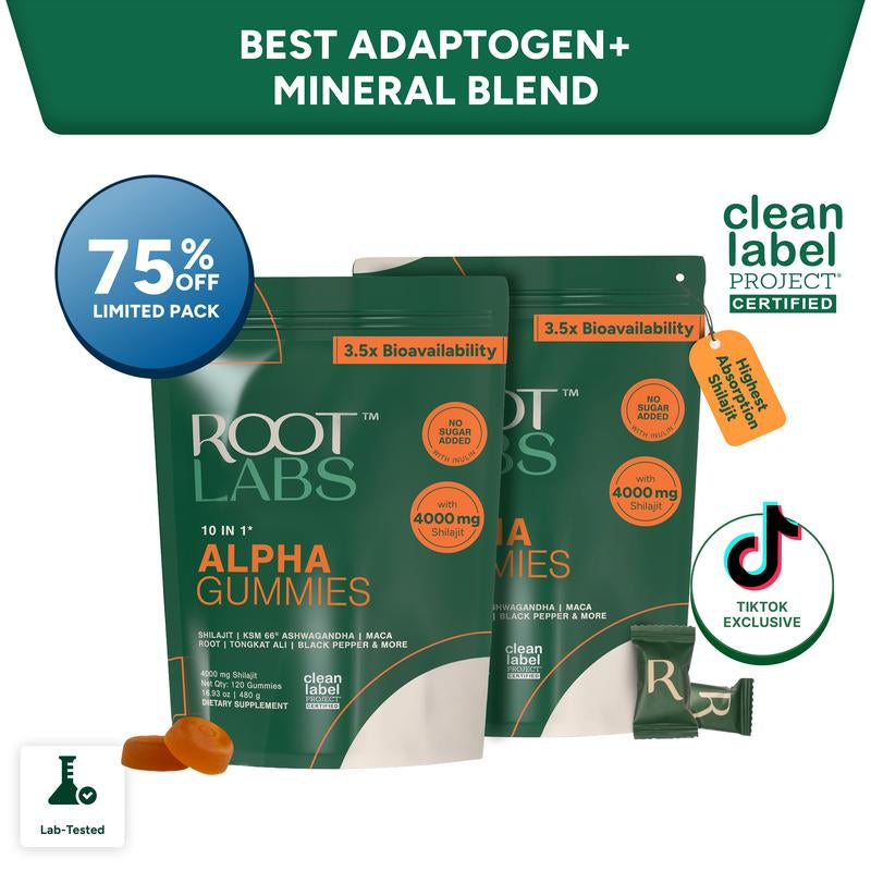 Root Labs Alpha 10-In-1 Shilajit Gummies 4000 Mg | New Year New Me Edition | Start 2026 Strong | Energy, Stamina & Focus | Zero Sugar | KSM-66 Ashwagandha, Tongkat Ali, Maca | Vegan | 60 Count | Transform Your Health Goals