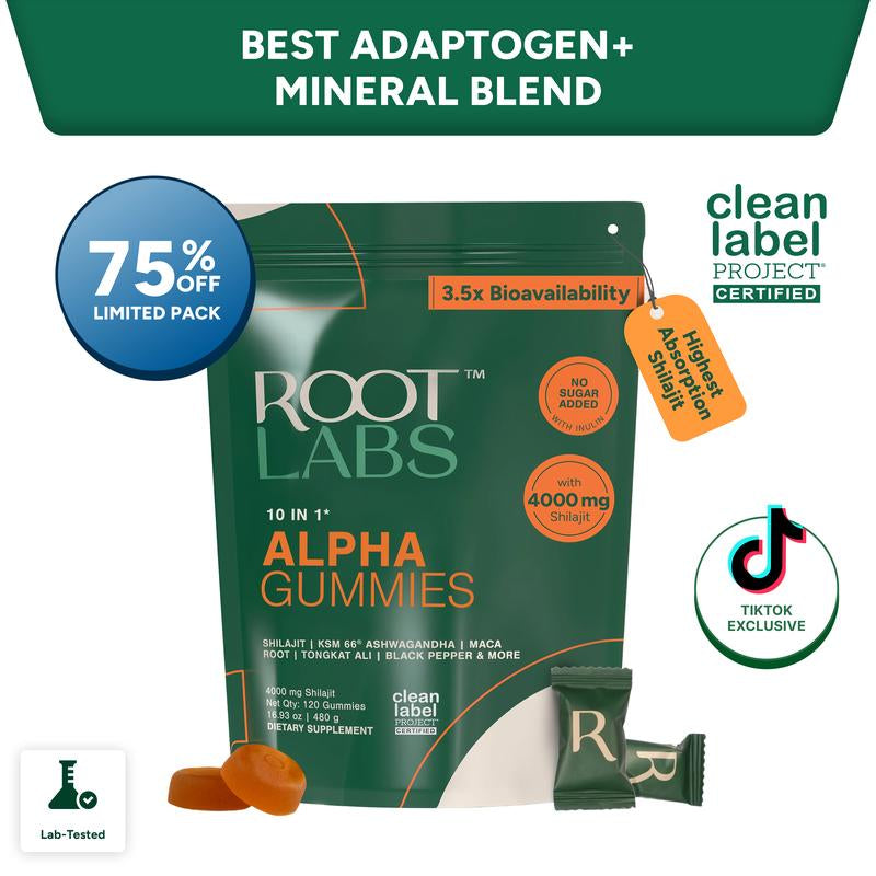 Root Labs Alpha 10-In-1 Shilajit Gummies 4000 Mg | New Year New Me Edition | Start 2026 Strong | Energy, Stamina & Focus | Zero Sugar | KSM-66 Ashwagandha, Tongkat Ali, Maca | Vegan | 60 Count | Transform Your Health Goals